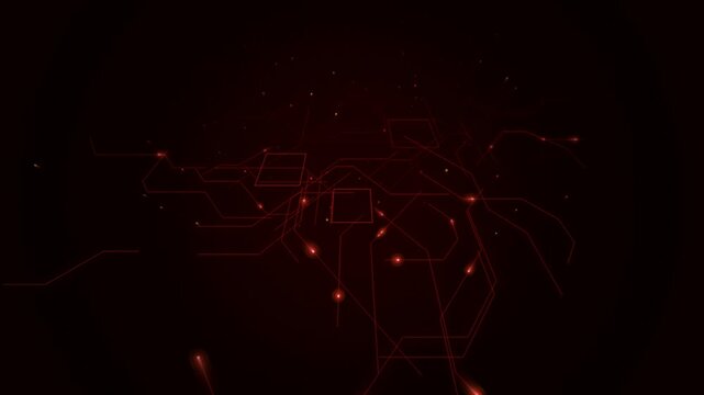 AI Quantum Circuit Board 3D Loop with Glowing Neon Red Data