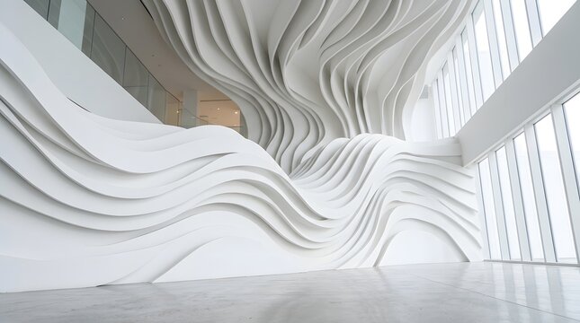 Modern Abstract Architecture with Wavy White Walls