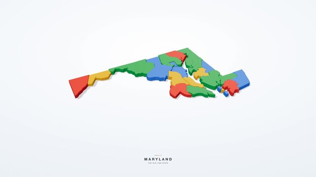Maryland USA 3D state map in modern flat style, rotating animation seamless loop