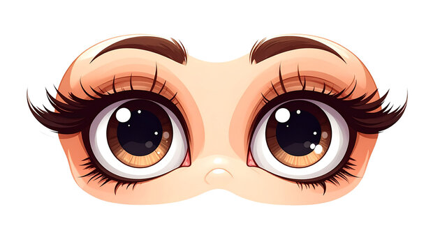 Cartoon eyes clip art, two cartoon-style brown, doll-like, large, round white eyeballs with black pupils isolated on solid white background1
