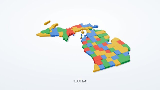 Michigan USA 3D state map in modern flat style, rotating animation seamless loop