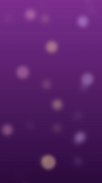 Purple bokeh lights blurred on violet gradient background with soft glowing circles and defocused particles. 2d animation