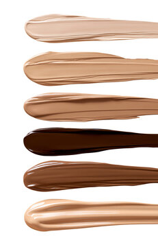 Six skin tone foundation shades streak texture isolated on transparent background PNG element