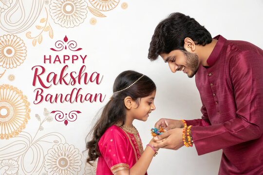 Traditional Indian rakhi ceremony between smiling girl and her brother.