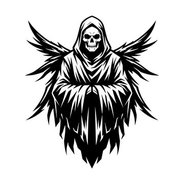 Grim Reaper Angel Silhouette with Wings and Skull Face