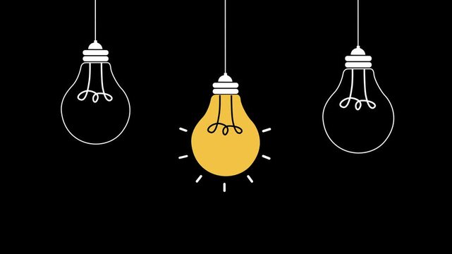 Animated glowing light bulb representing creative ideas, innovation, inspiration and business solutions. Perfect for presentations, startups, education, explainer videos and 4K motion graphics.