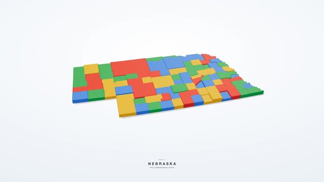 Nebraska USA 3D state map in modern flat style, rotating animation seamless loop