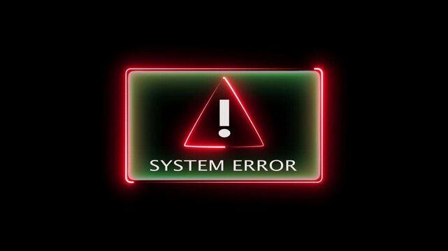 Abstract system error warning message with red neon light motion on dark background.
