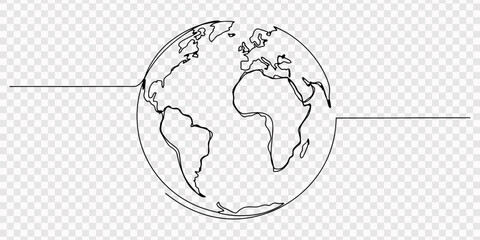 A simple line drawing of planet Earth, showing continents and oceans in a minimalist style, A minimalist line drawing of the planet Earth, showing continents, Simple outline of planet earth showing  © line hm