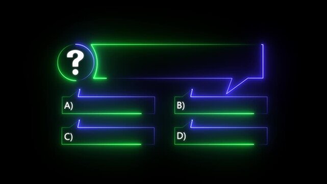 Quiz Neon Line Animation with option selection ,Quiz template challenge with option selection, Options, Interactive Test Interface, Online Examination, Trivia Game UI, 4K Motion Graphics.