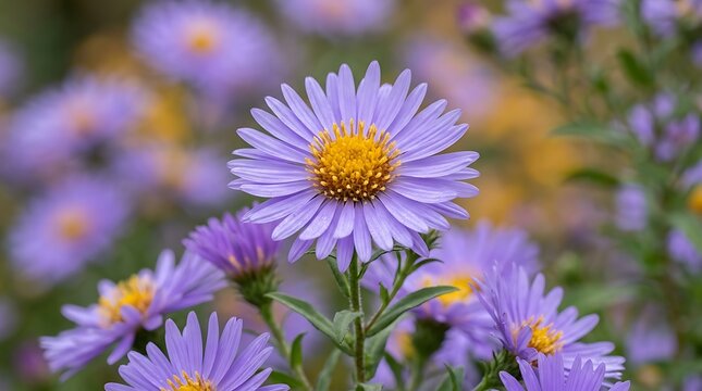 Purple Aster Flower Close Up Macro Photography of Blooming Daisy in Garden for Nature Background Website Wallpaper