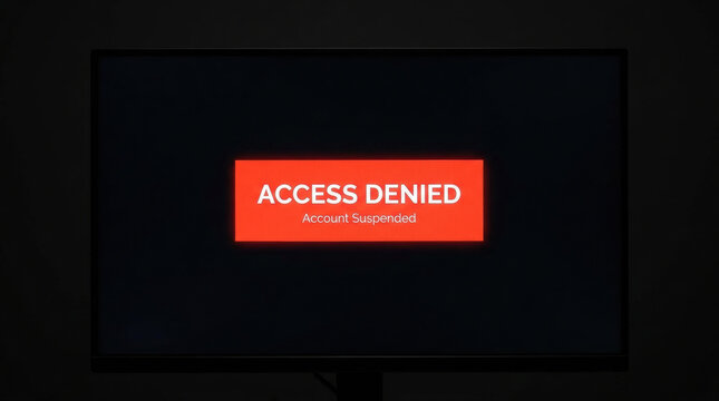 Access denied account suspended computer monitor security warning tech layoffs cyber security access denied account suspended computer monitor