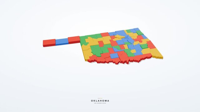Oklahoma USA 3D state map in modern flat style, rotating animation seamless loop