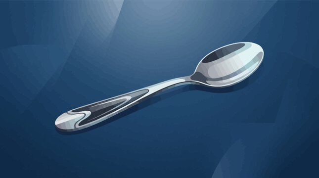 Polished stainless steel spoon on dark blue background