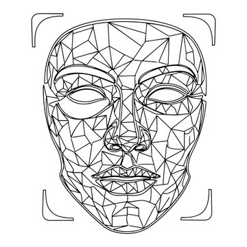 Facial Recognition Biometric ID Technology with Low Poly Geometric Human Face Wireframe for Cyber Security and AI Authentication System