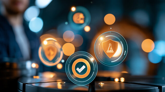 OSHA workplace safety compliance concept with risk management icons, industrial health protection standards theme, defocused background, with copy space