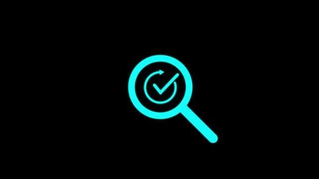 Quality Assurance and Certification Compliance Concept. A magnifying glass with checkmark surrounded by business icon, Quality Document Verification, Corporate Standards, 4K Motion Graphics.