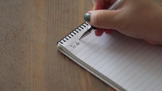 Close up woman hand writing'To Do List' on a notebook. Planning and taking work notes.