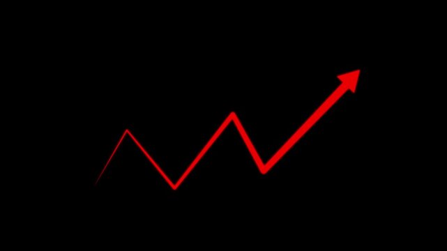 white hand-drawn brush stroke arrow isolated on a black background. white business arrow graph going up volatile market holding chart market forecast glowing, vector, neon sign, success graph.
