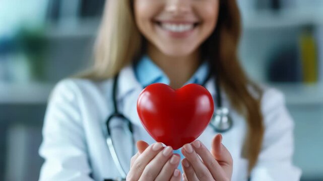 A compassionate doctor holding a heart symbolizes love and care for patients.