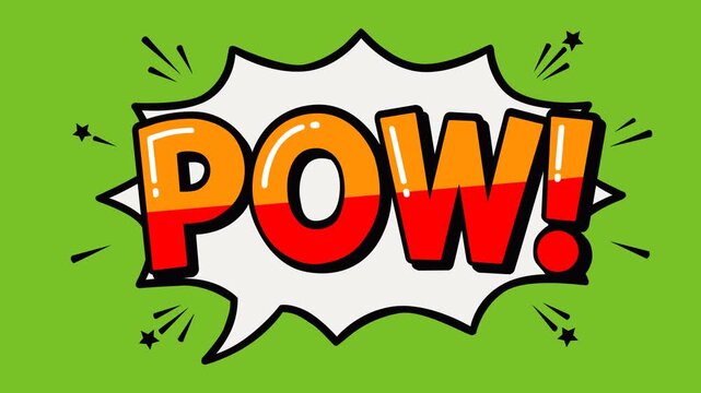 Animated comic style POW text bursting inside a speech bubble on a green screen background