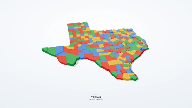 Texas USA 3D state map in modern flat style, rotating animation seamless loop