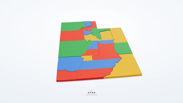Utah USA 3D state map in modern flat style, rotating animation seamless loop