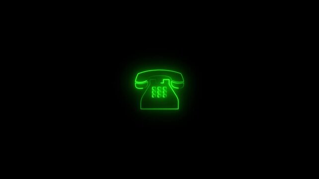Animated glowing Abstract glowing neon telephone icon animation. concept of call icon Glowing neon light telephone icon animation on black background. ck motion video animation icon on a background.