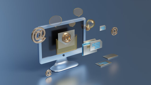3D Email marketing campaign, subscription, business online communication, email communication, digital marketing. Mail delivery and newsletter concept. Receiving mail concept. 3d render illustration
