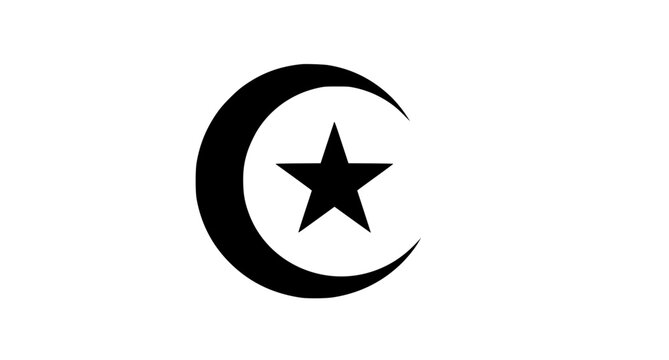 Turkish Crescent Moon and Star National Emblem Vector Silhouette Icon on White Background