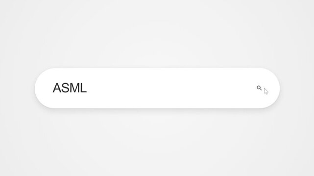 Typing ASML into a web search bar on a digital device while searching for semiconductor equipment company information online