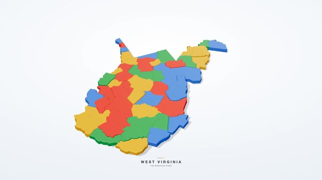 West Virginia USA 3D state map in modern flat style, rotating animation seamless loop