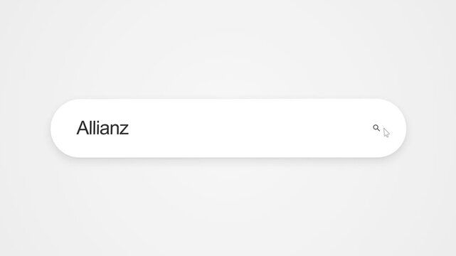 A close-up view of a user typing the word Allianz into a web browser search bar on a computer screen