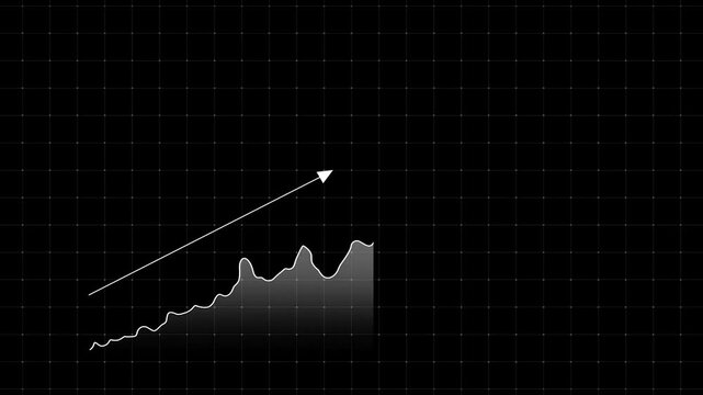 Financial business growth chart line graph showing upward trend with arrow animation on black grid  business growth chart line graph showing upward trend with arrow animation on black grid background