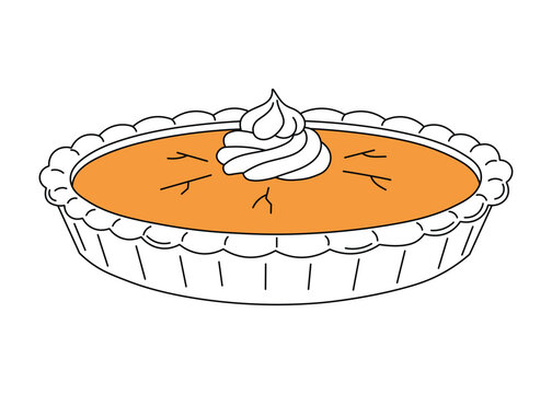 Delicious pumpkin pie vector illustration with whipped cream topping for Thanksgiving holiday menus