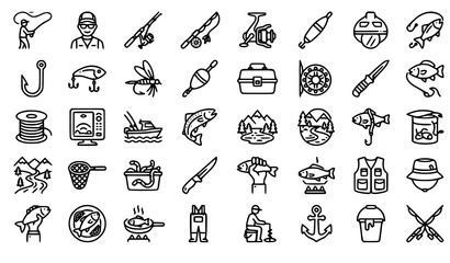 Modern Fishing Monoline Icons Vector EPS10 Pack © Mun