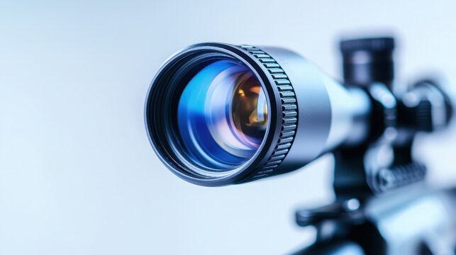 Close up view of high quality rifle scope lens showcasing intricate details and vibrant colors, emphasizing precision and clarity