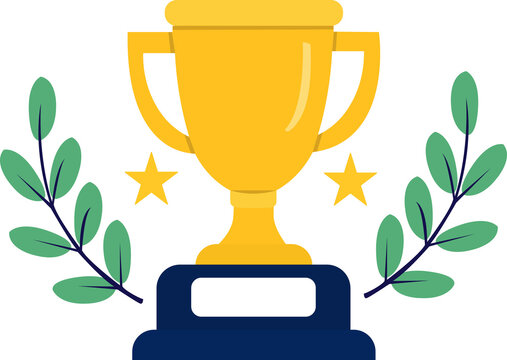 Gold trophy cup vector illustration, flat reward achievement and victory concept