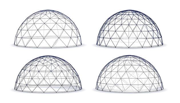 Set of intricate geodesic dome wireframe models showcasing complex structural geometry, ideal for architectural design, engineering visualization, and abstract conceptual projects