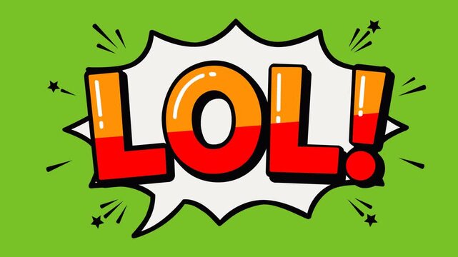 Animated LOL comic speech bubble with bold colorful text on a green screen background