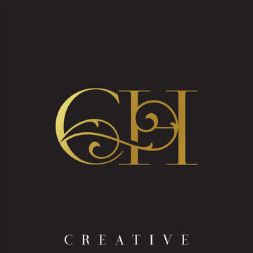 Premium Luxury Silver Gold CH Monogram Vector Logo for Wedding Invitation Card