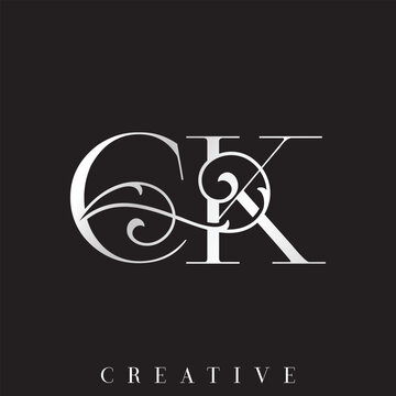 Refined Silver Gold Wedding CK Initial Vector Logo with Ornamental Swirl