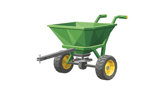 Low poly fertilizer spreader agricultural equipment icon isolated against plain white background for garden maintenance