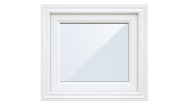 Ornate white picture frame with reflective glass surface, isolated on transparent background