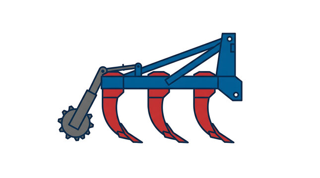 Minimalist vector illustration depicting agricultural subsoiler machinery equipment for soil cultivation
