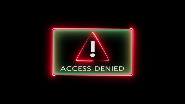Neon glowing access denied sign flickering on dark background for security concept art.