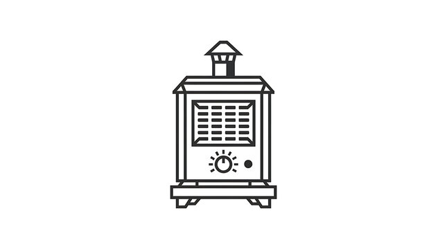 Minimalist black line icon representing portable greenhouse heating equipment for temperature control