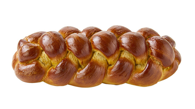 Golden brown braided challah bread loaf fresh baked and delicious, isolated on transparent background