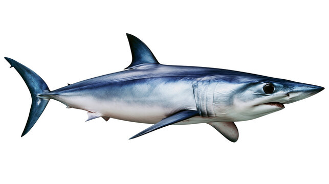 Blue shark with sleek body and pointed snout, isolated on transparent background