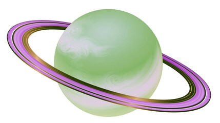 Green planet with swirling clouds and multi-colored rings, isolated on transparent background © Mira